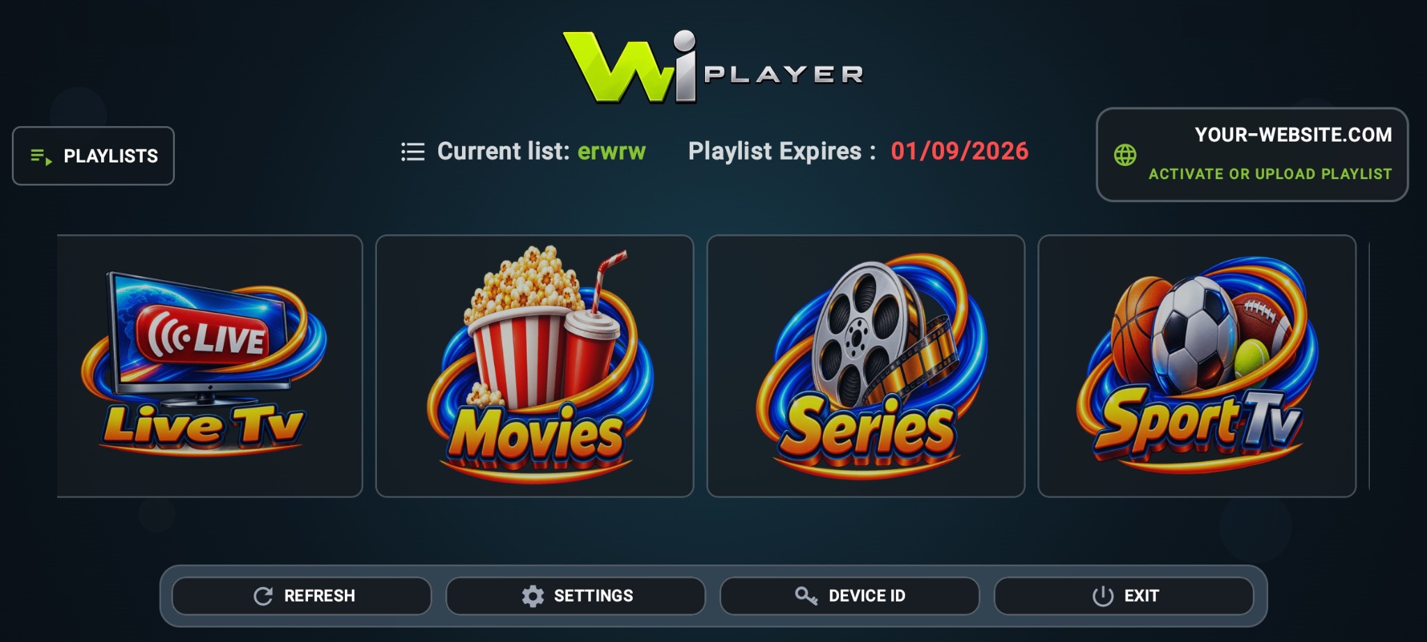 Wi Player home screen interface